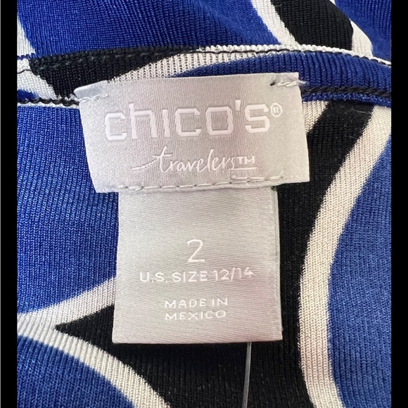 CHICOS Travelers NWT Seafaring Blue Tunic Cap Print Dress Shift Sz 12 14 - Picture 5 of 8
